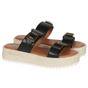 BARBOUR  Women's Amelda Black Slip-On Leather Buckle Espadrilles (Size 10) $150